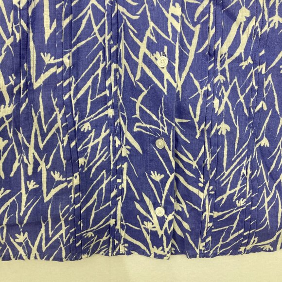 Liz Claiborne size Large Purple White Abstract 100% Linen 3/4 Sleeve Button Down - Picture 4 of 11